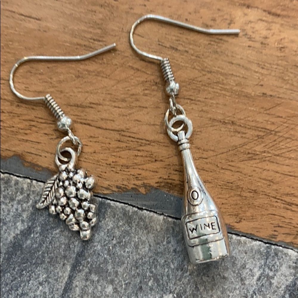 Cute wine bottle and grape earring set